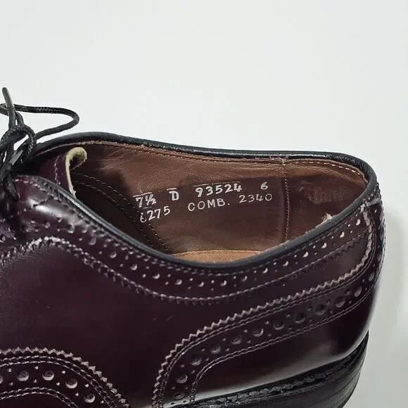 Allen Edmonds McAllister Wingtip Shoes Burgundy MENS Size 7.5 D Preppy Oldmoney